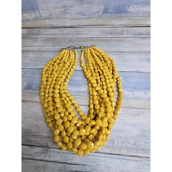 Yellow Mustard Color Acrylic Bead Necklace Multi Layer Lobster Clasp 18" - Picture 3 of 4